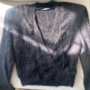 Balmain Paris angora v-neck sweater fluffy black